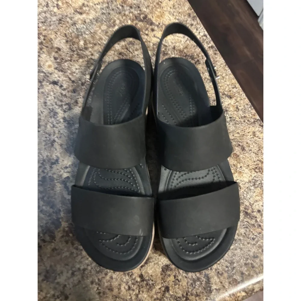 Crocs LiteRide Brooklyn Wedge Sandals Black Mushroom Womens 9 Platform Strappy